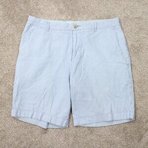 Southern Tide Skipjack Shorts Mens 33 Blue/White Seersucker Chino w/ 9" inseam